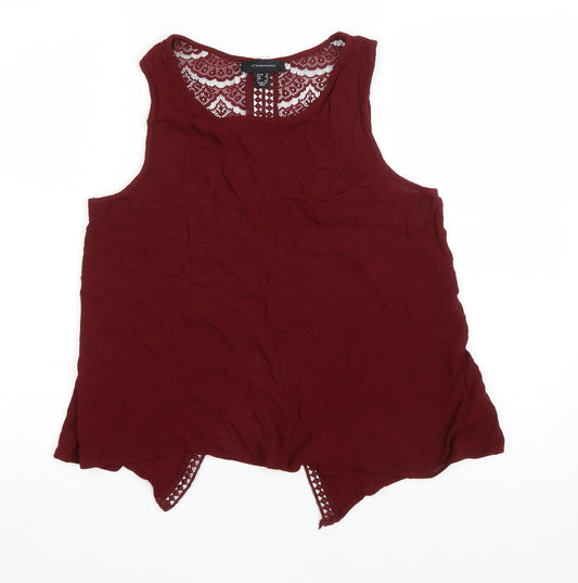 12 Womens Red Geometric Viscose Basic Tank Size 12 Scoop Neck - Lace back