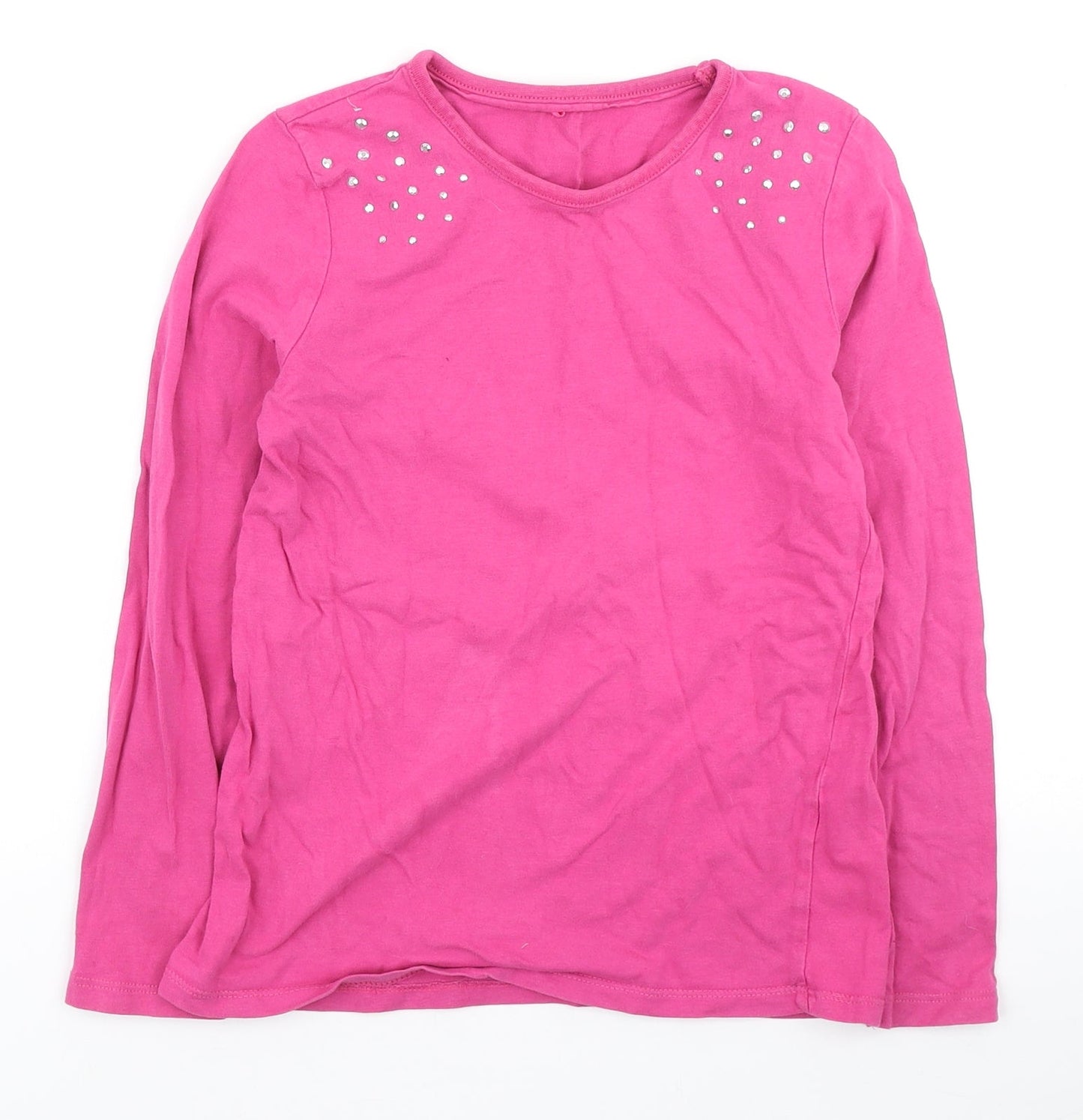 George Girls Pink Cotton Pullover Casual Size 9-10 Years Round Neck - Embellished sleeve detail