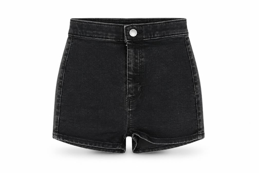 Topshop Womens Black Cotton Hot Pants Shorts Size 8 L3 in Regular Zip