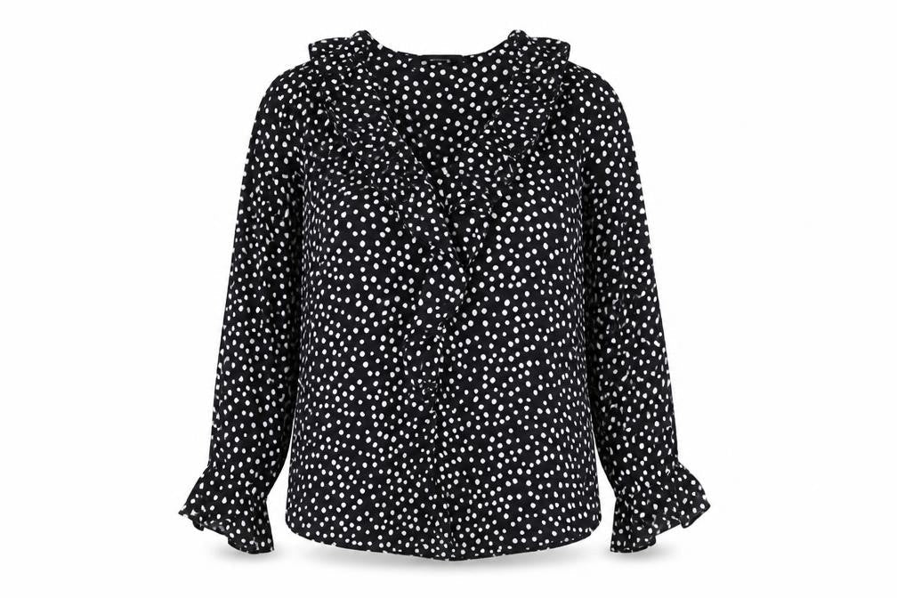 Dunnes Womens Black Polka Dot Polyester Basic Blouse Size 10 V-Neck