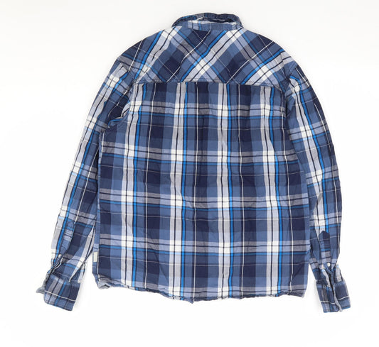 Lee Cooper Mens Blue Plaid Cotton Button-Up Size M Collared Button