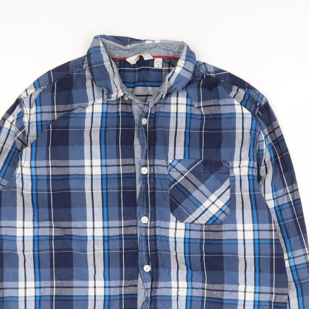 Lee Cooper Mens Blue Plaid Cotton Button-Up Size M Collared Button
