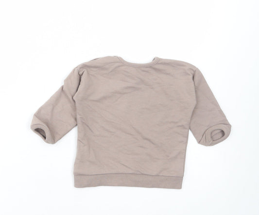 George Girls Brown Cotton Basic T-Shirt Size 6-9 Months Round Neck Pullover - Baby Sister
