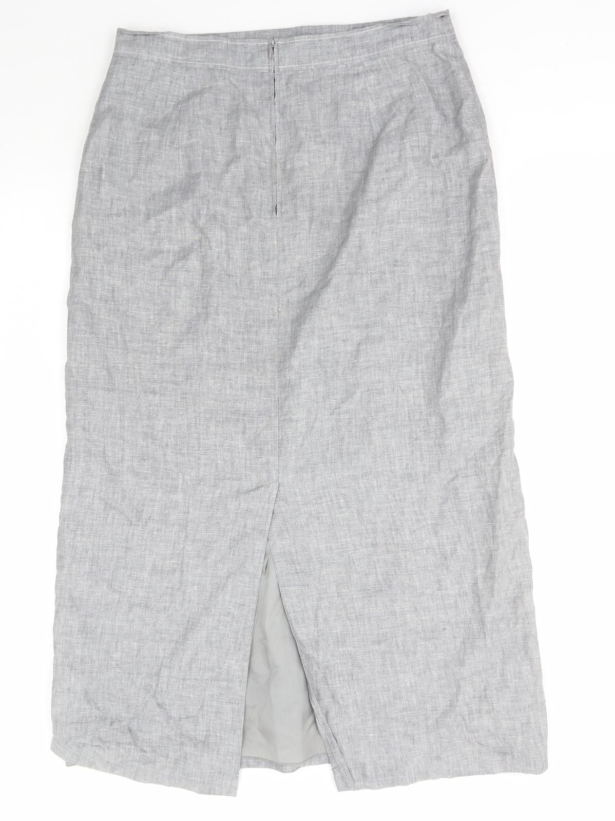 Gerry Weber Womens Grey Linen A-Line Skirt Size 16 Zip