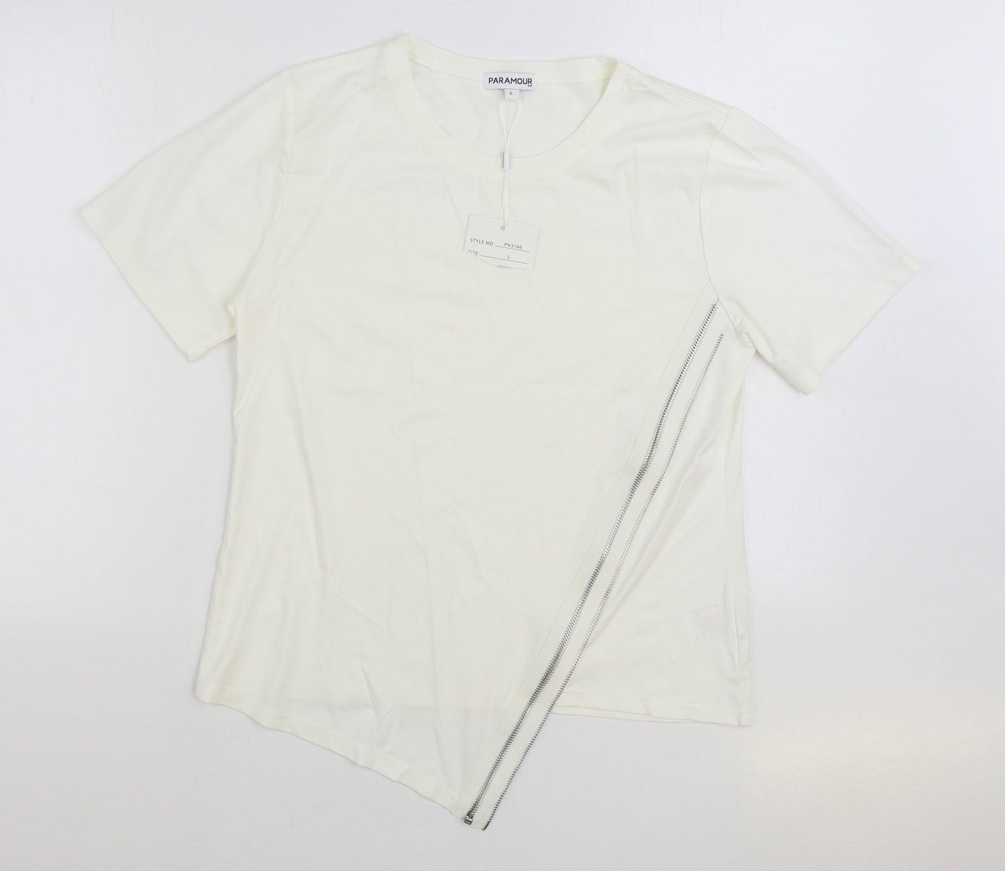 Paramour Womens Ivory Polyester Basic Blouse Size L Round Neck