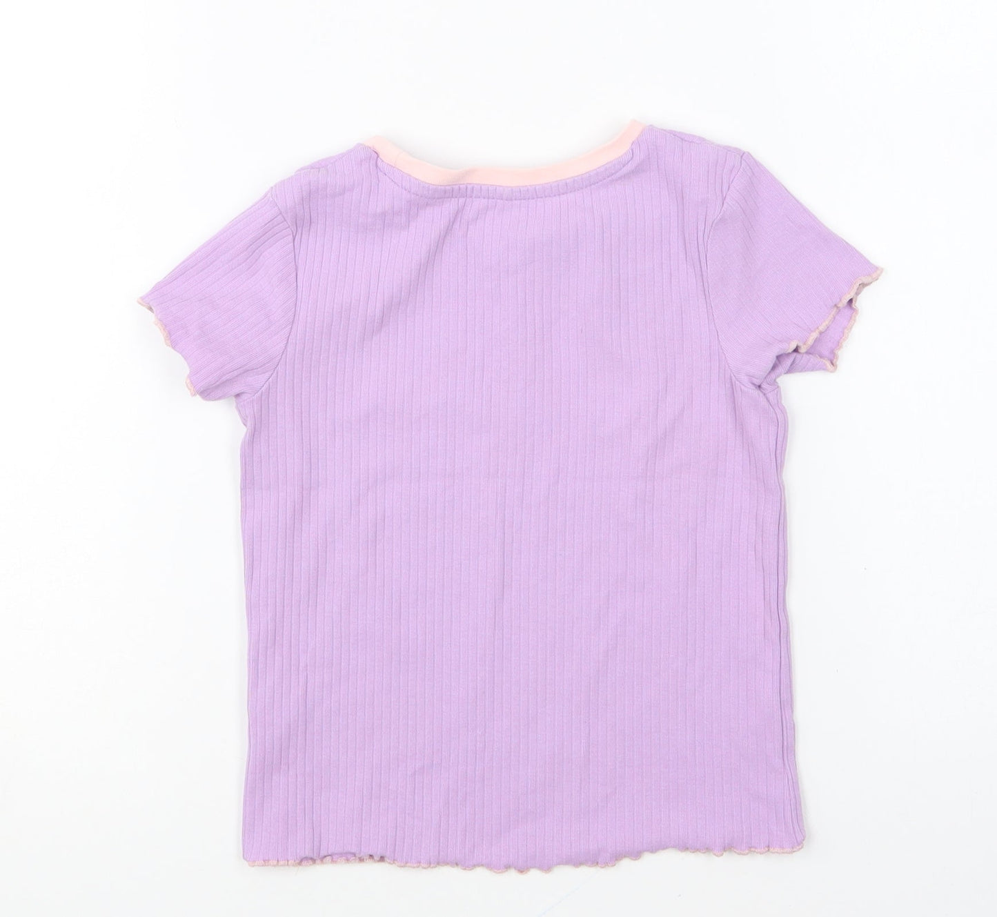 George Girls Purple Cotton Basic T-Shirt Size 2-3 Years Round Neck Pullover - Strawberry