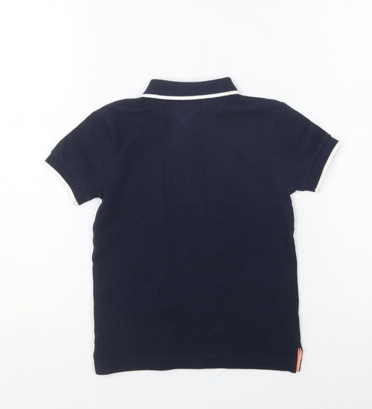 Marks and Spencer Girls Blue Cotton Basic Polo Size 2-3 Years Collared Button - Palm Tree