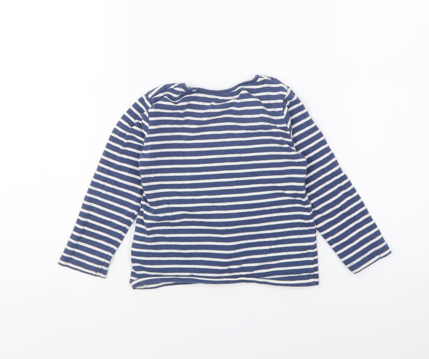NEXT Girls Blue Striped Cotton Basic T-Shirt Size 2-3 Years Round Neck Pullover - Rainbow
