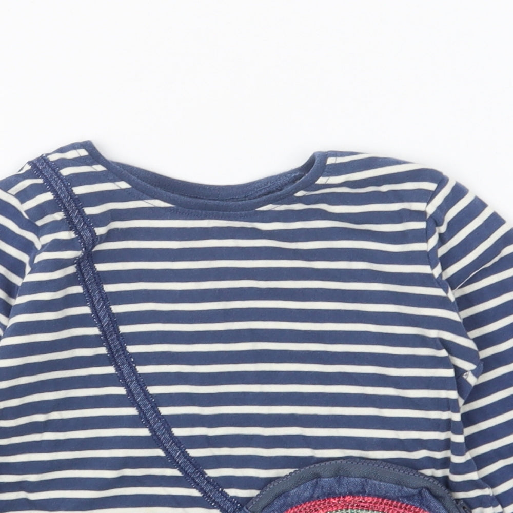 NEXT Girls Blue Striped Cotton Basic T-Shirt Size 2-3 Years Round Neck Pullover - Rainbow