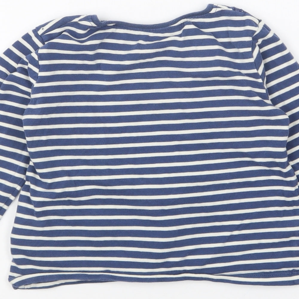 NEXT Girls Blue Striped Cotton Basic T-Shirt Size 2-3 Years Round Neck Pullover - Rainbow