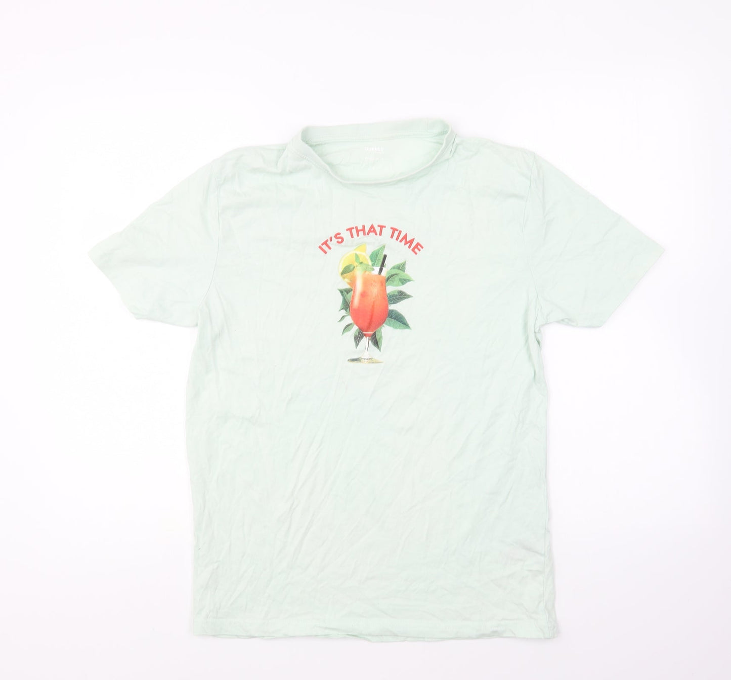 Dunnes Stores Womens Green Cotton Basic T-Shirt Size S Round Neck - Its that time