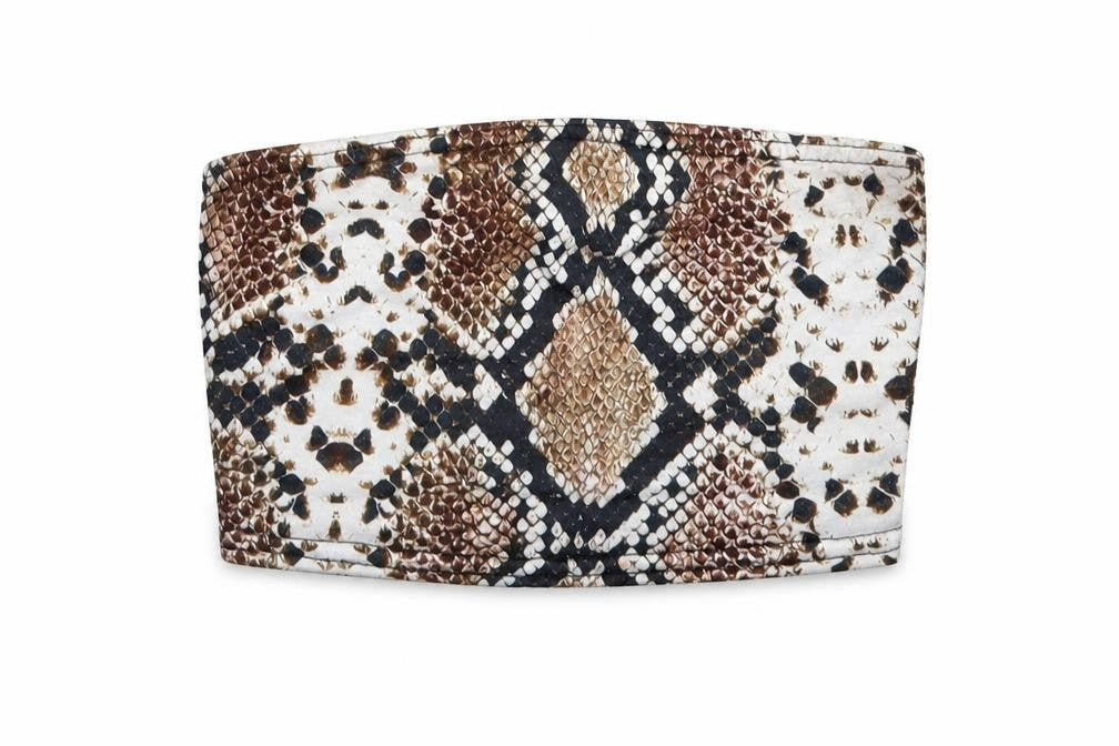 PRETTYLITTLETHING Womens Brown Animal Print Polyester Cropped Tank Size 4 Off the Shoulder - Snake Print