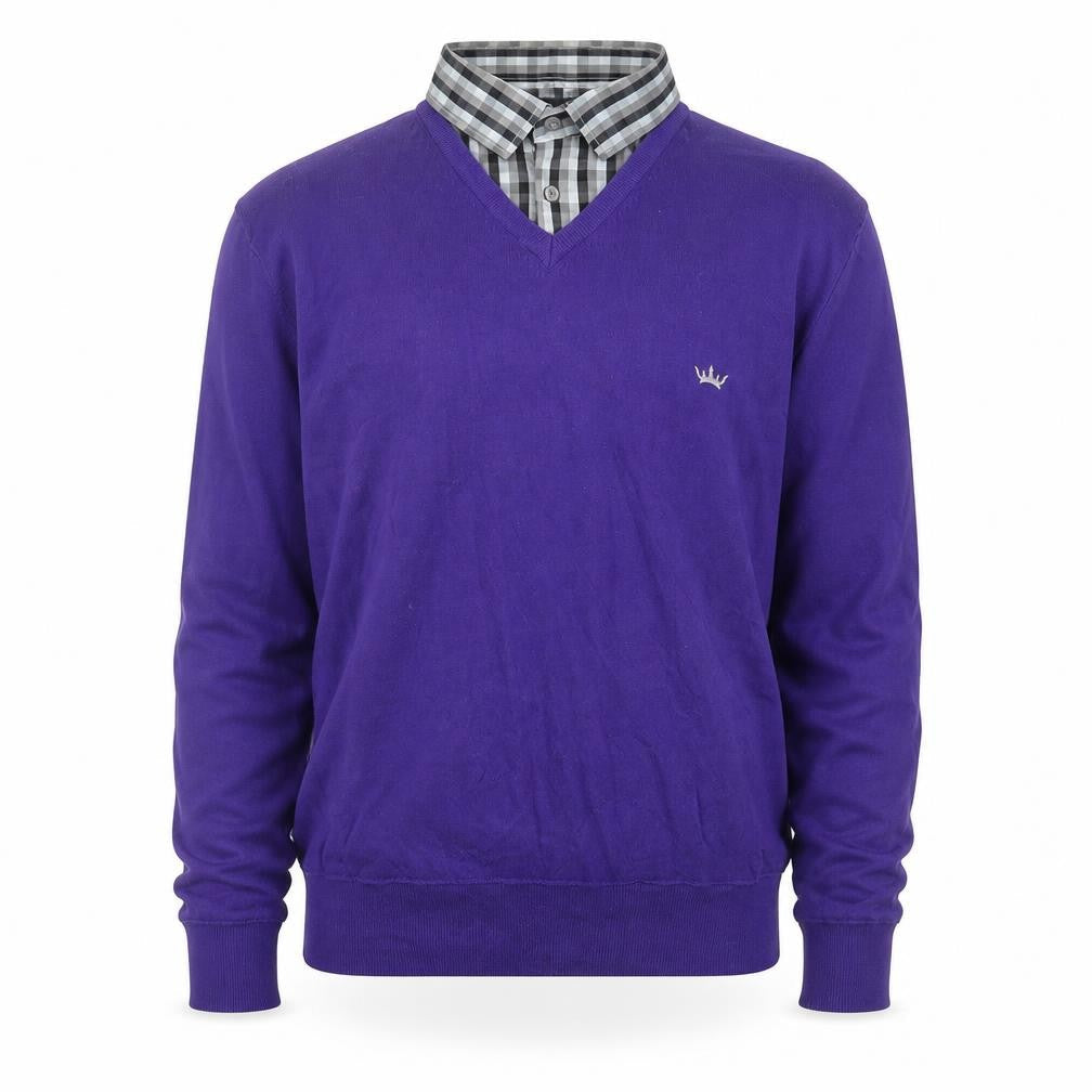 Blue Inc Mens Purple Collared Cotton Pullover Jumper Size M