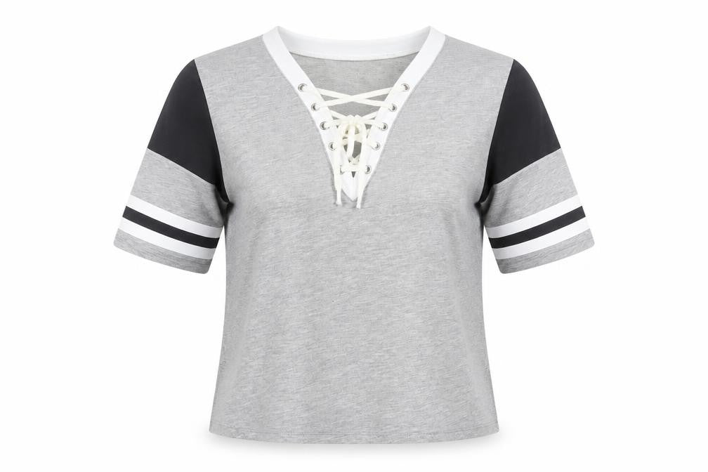Select Womens Grey Cotton Cropped T-Shirt Size 8 V-Neck