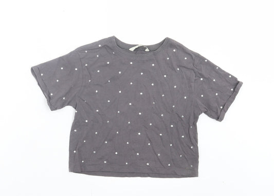 Miss Evie Girls Grey Cotton Basic T-Shirt Size 7-8 Years Crew Neck Pullover