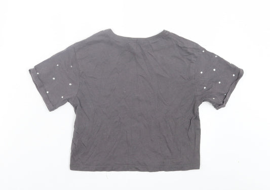 Miss Evie Girls Grey Cotton Basic T-Shirt Size 7-8 Years Crew Neck Pullover