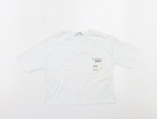 Miss Evie Girls White Cotton Basic T-Shirt Size 7-8 Years Crew Neck Pullover - Be True To Yourself