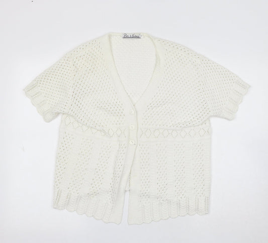 Pure & Natural Girls White V-Neck Acrylic Cardigan Jumper Size XL Button