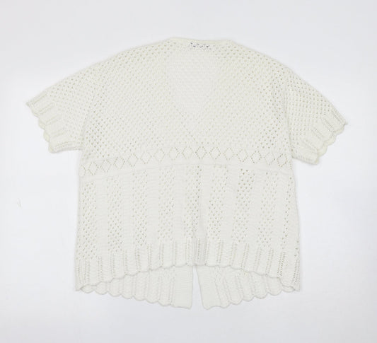 Pure & Natural Girls White V-Neck Acrylic Cardigan Jumper Size XL Button
