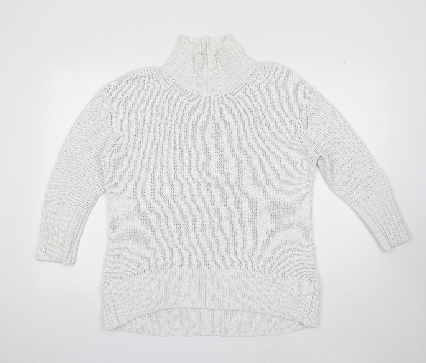 Marks and Spencer Womens White High Neck Cotton Pullover Jumper Size S