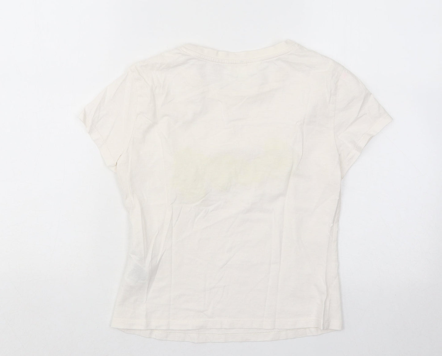 H&M Womens White Cotton Basic T-Shirt Size S Round Neck - Sunny