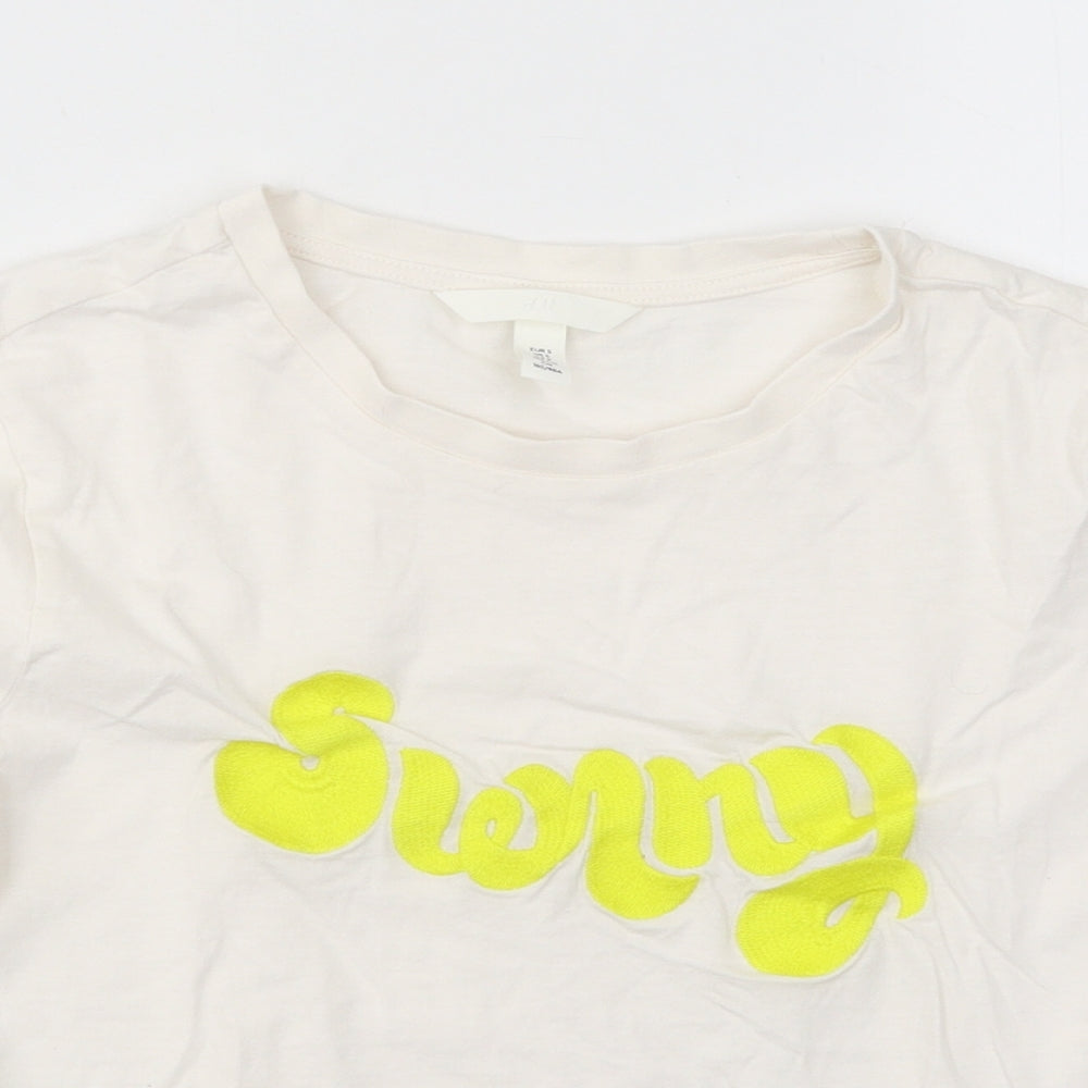 H&M Womens White Cotton Basic T-Shirt Size S Round Neck - Sunny