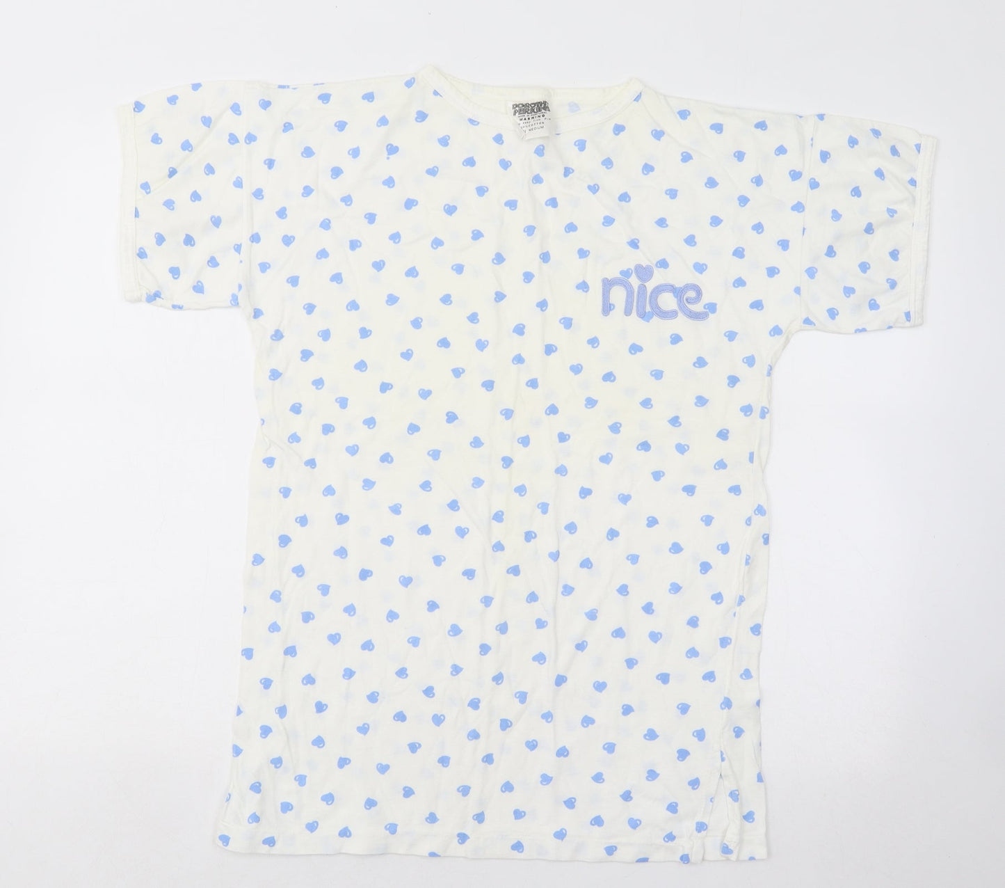 Dorothy Perkins Womens Blue Geometric Cotton Basic T-Shirt Size M Round Neck - Love Heart/Nice