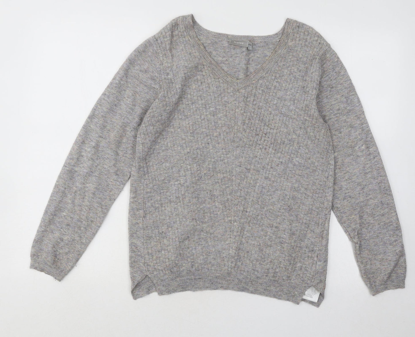 Fransa Womens Grey V-Neck Polyester Pullover Jumper Size XS