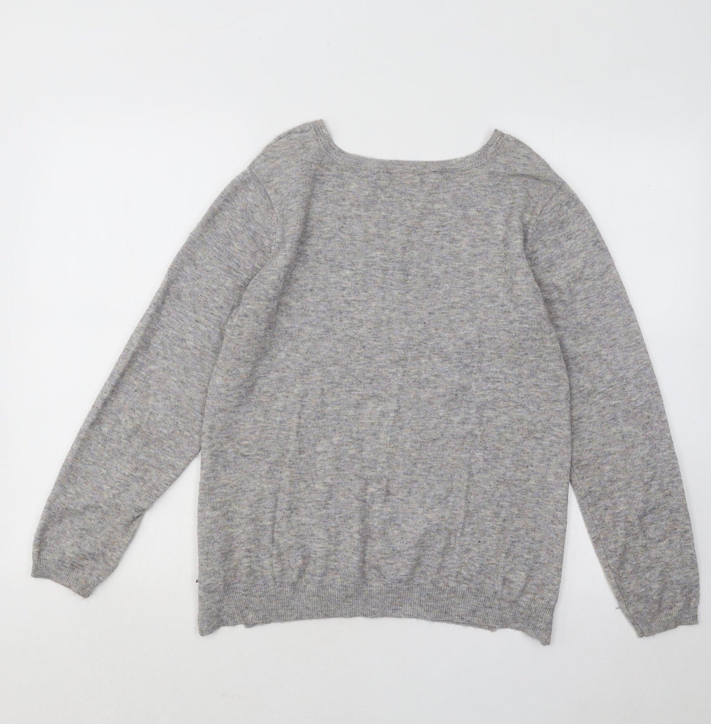 Fransa Womens Grey V-Neck Polyester Pullover Jumper Size XS