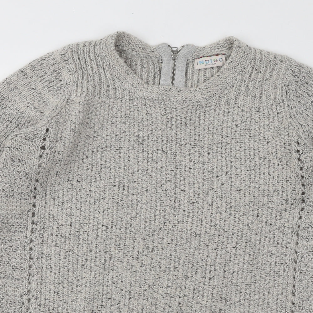 Indigo Womens Grey Round Neck Acrylic Pullover Jumper Size XL