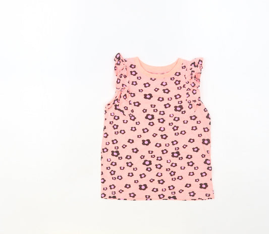 Dunnes Stores Girls Pink Floral Cotton Pullover Tank Size 3-4 Years Crew Neck Pullover