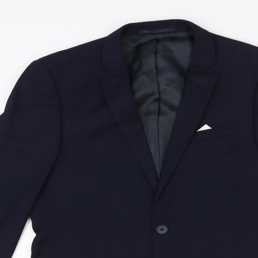 Preworn Mens Blue Polyester Jacket Blazer Size 36