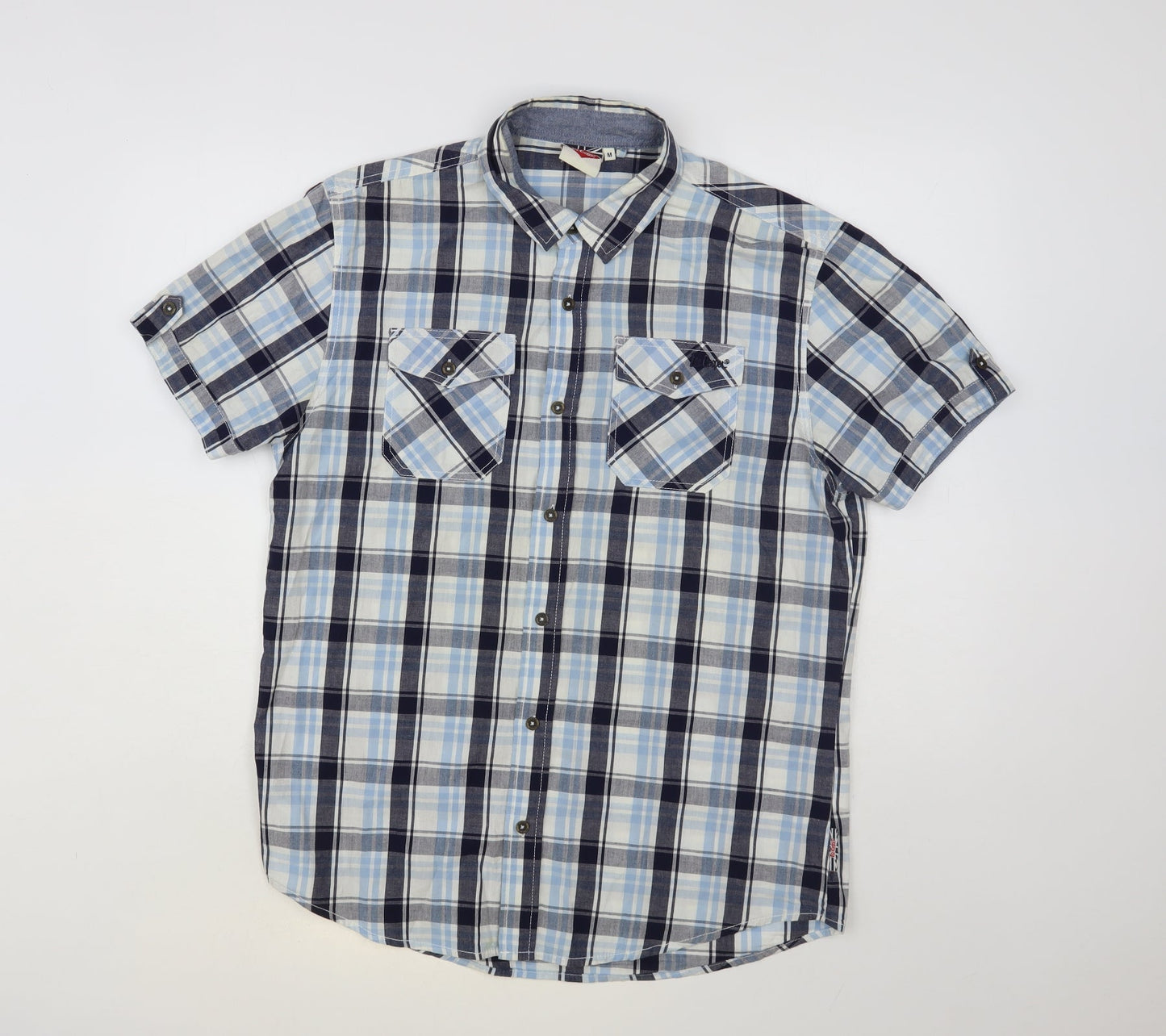 Lee Cooper Mens Blue Plaid Cotton Button-Up Size M Collared Button