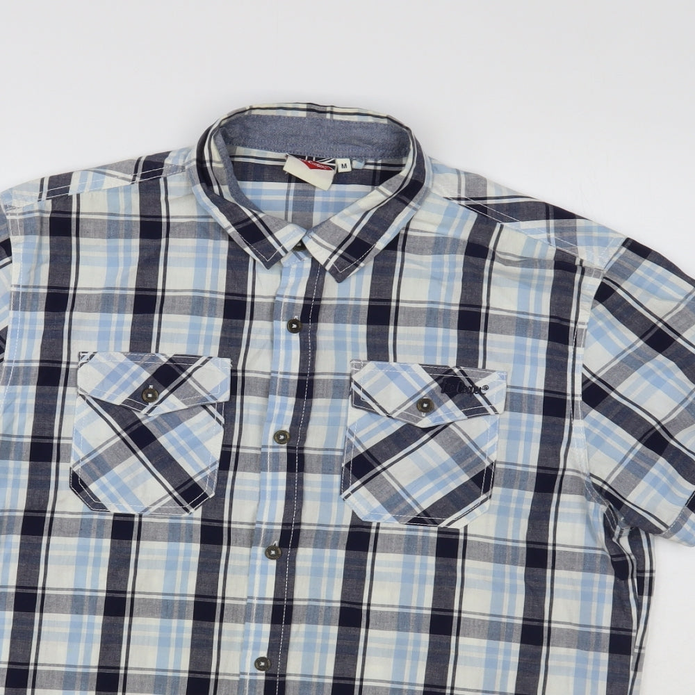 Lee Cooper Mens Blue Plaid Cotton Button-Up Size M Collared Button