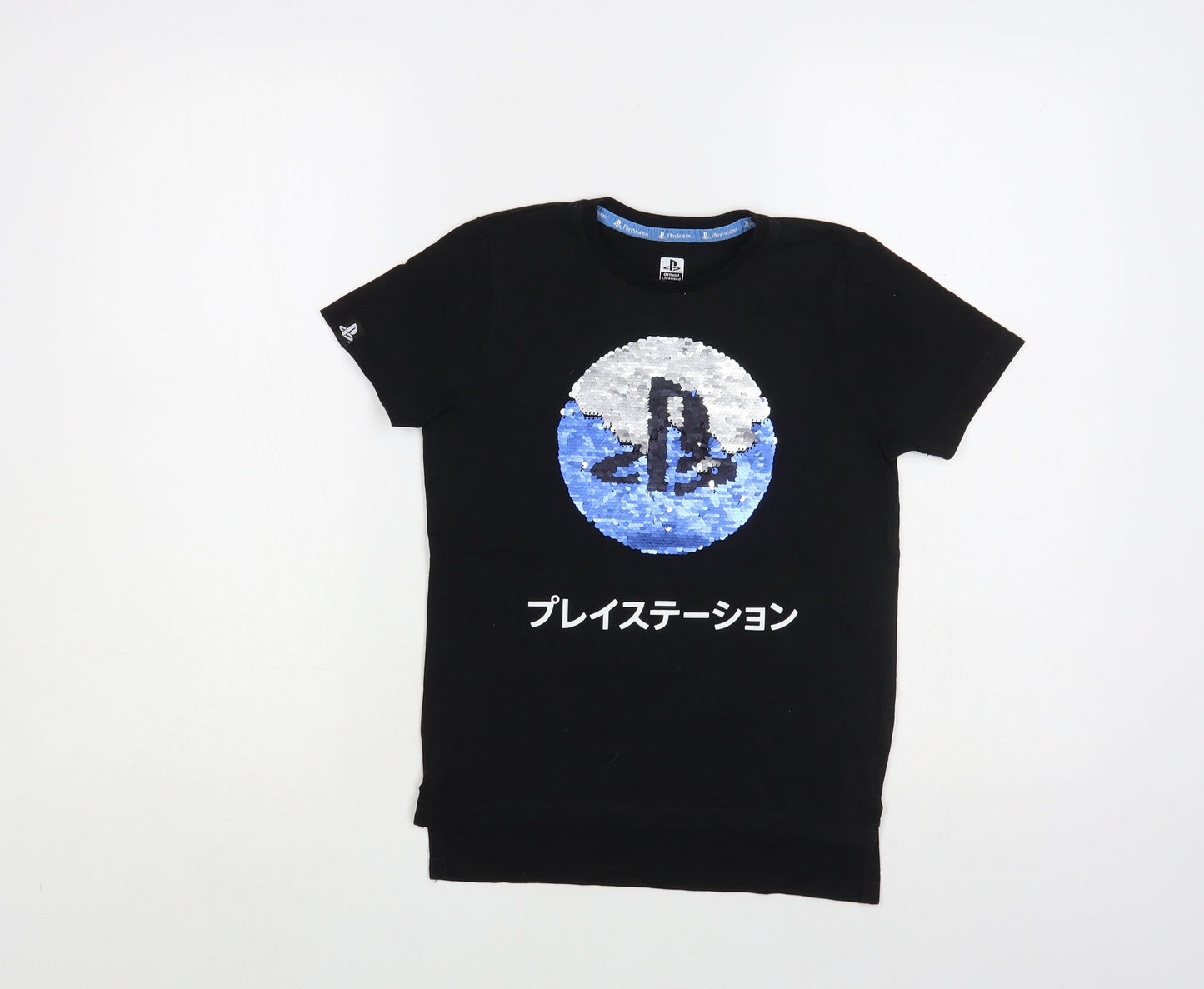 Primark Girls Black Cotton Pullover T-Shirt Size 8-9 Years Crew Neck Pullover - PlayStation