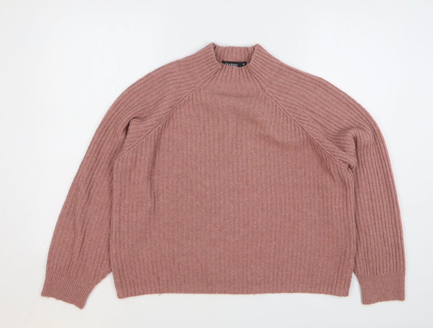 Boohoo Womens Pink High Neck Polyester Pullover Jumper Size M