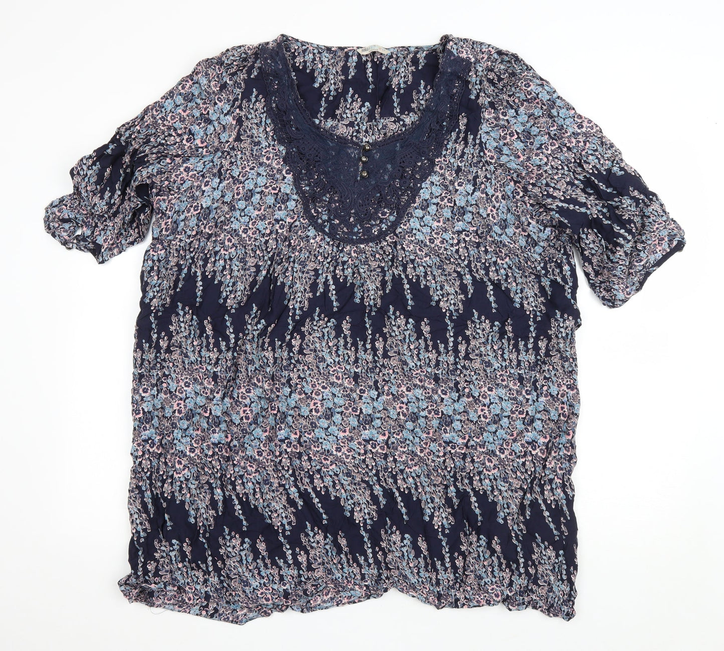Marks and Spencer Womens Black Floral Viscose Kaftan Size 20 Scoop Neck Button - Lace trim