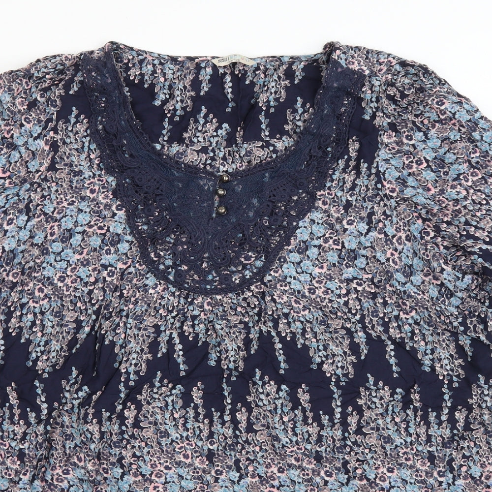 Marks and Spencer Womens Black Floral Viscose Kaftan Size 20 Scoop Neck Button - Lace trim