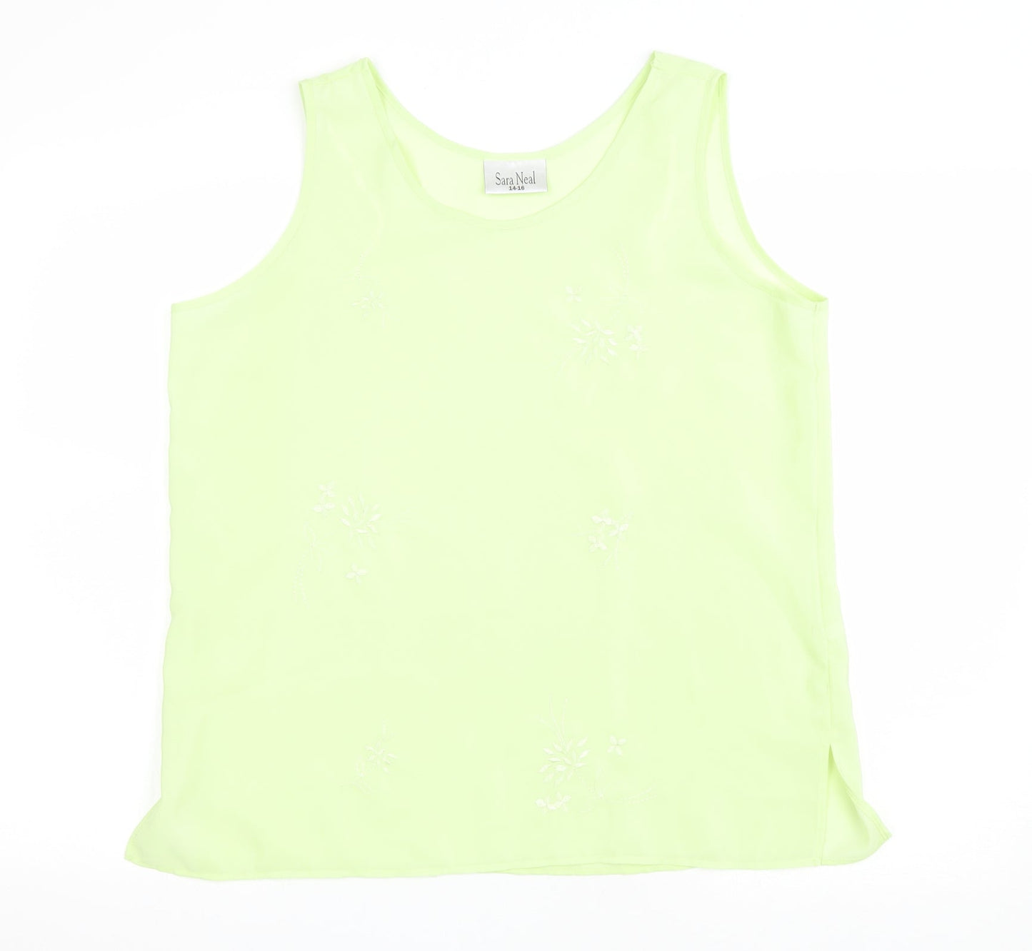 Sara Neal Womens Green Floral Polyester Basic T-Shirt Size 16 Scoop Neck
