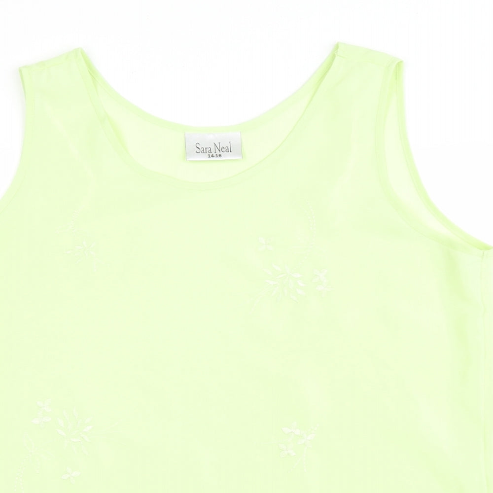 Sara Neal Womens Green Floral Polyester Basic T-Shirt Size 16 Scoop Neck