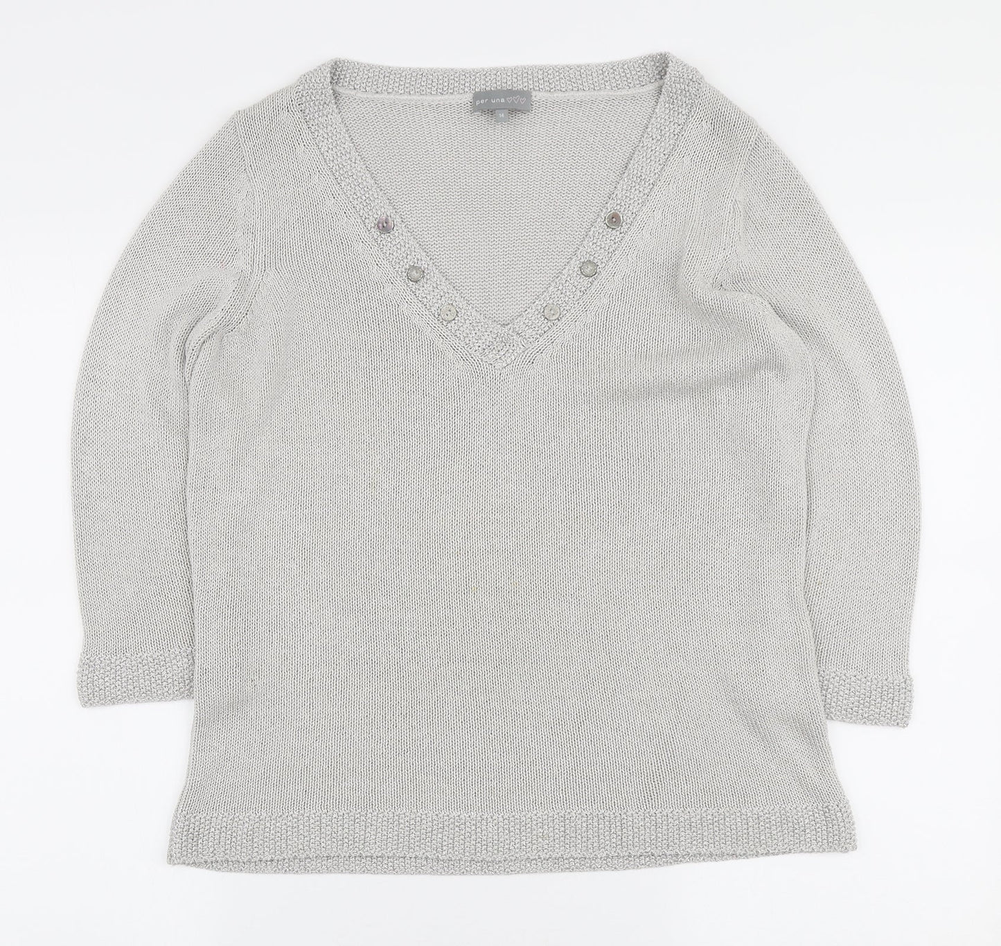 Marks and Spencer Womens Grey V-Neck Acrylic Pullover Jumper Size 12