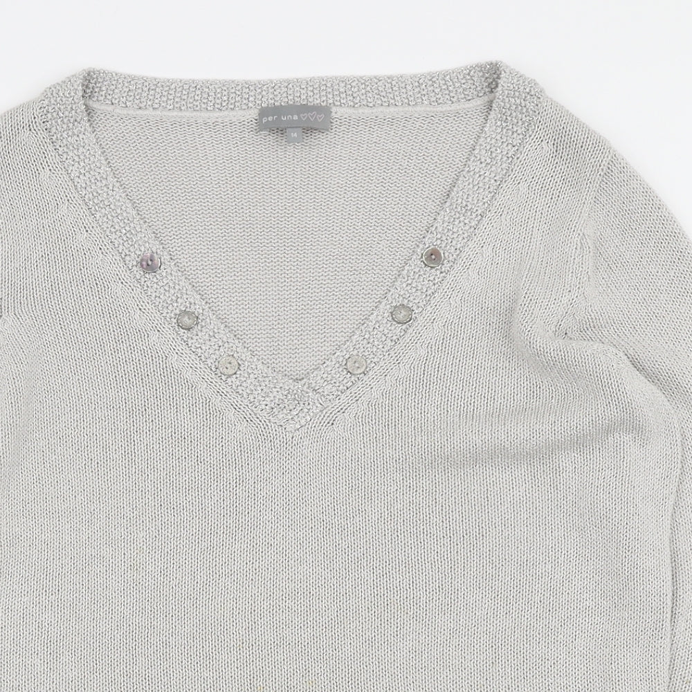 Marks and Spencer Womens Grey V-Neck Acrylic Pullover Jumper Size 12