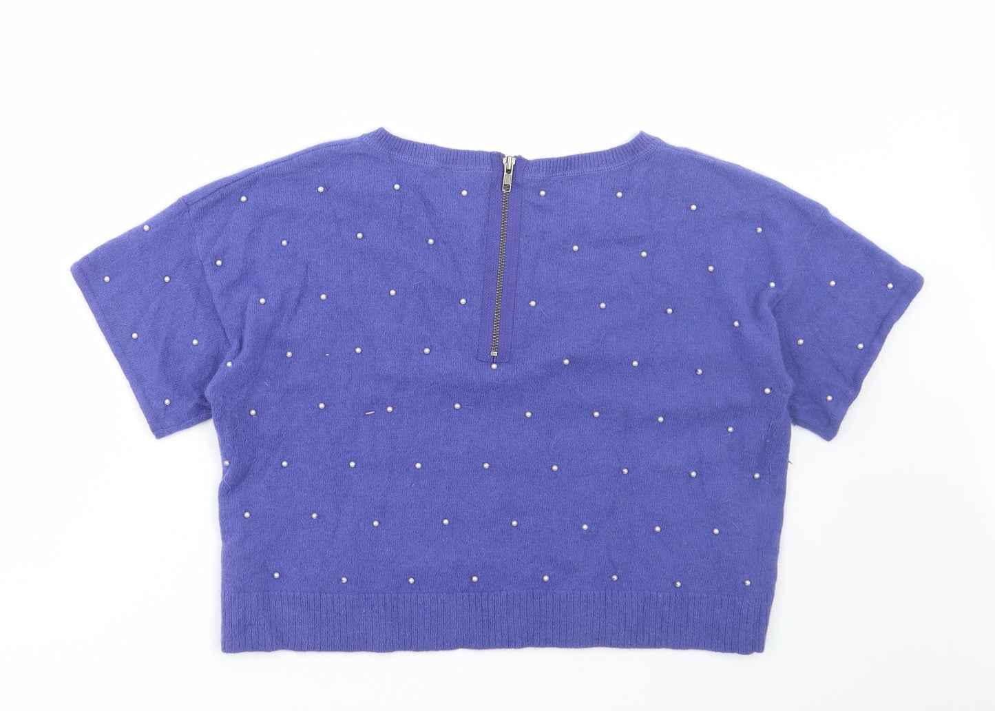 Topshop Womens Blue Round Neck Polka Dot Nylon Pullover Jumper Size 12
