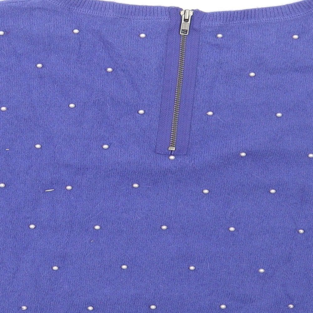 Topshop Womens Blue Round Neck Polka Dot Nylon Pullover Jumper Size 12