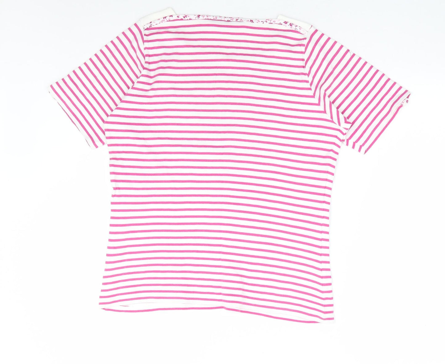 Isle Womens Pink Striped 100% Cotton Basic T-Shirt Size 14 Square Neck