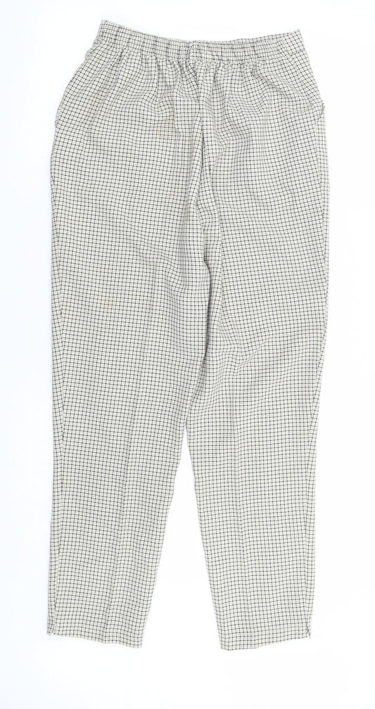 Preworn Womens Beige Check Polyester Trousers Size 14 L27 in Regular
