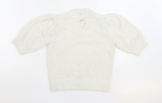 NEXT Girls White Mock Neck Nylon Pullover Jumper Size 10 Years Button