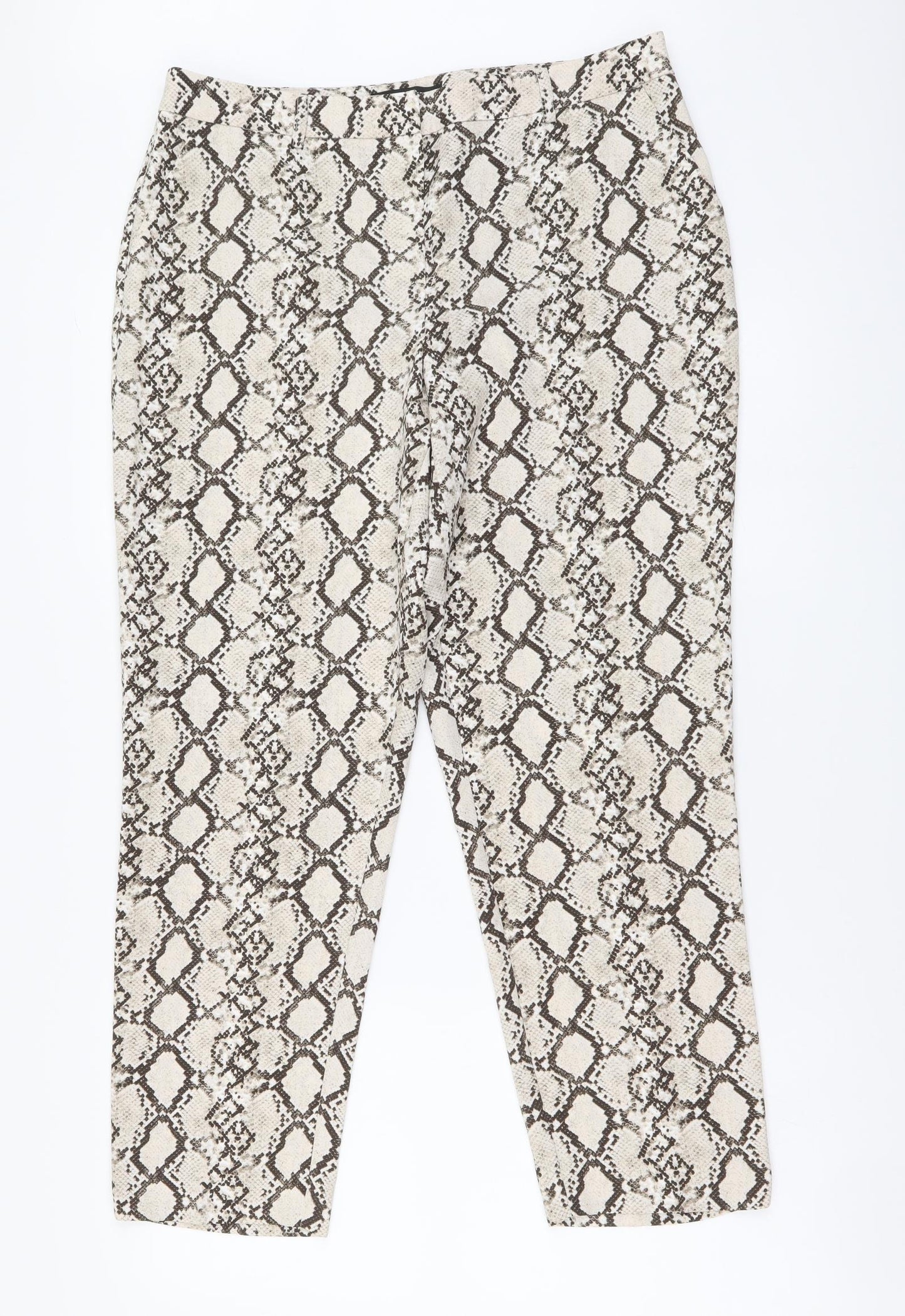 Dorothy Perkins Womens Beige Animal Print Polyester Chino Trousers Size 12 L27 in Regular Button - Snake pattern