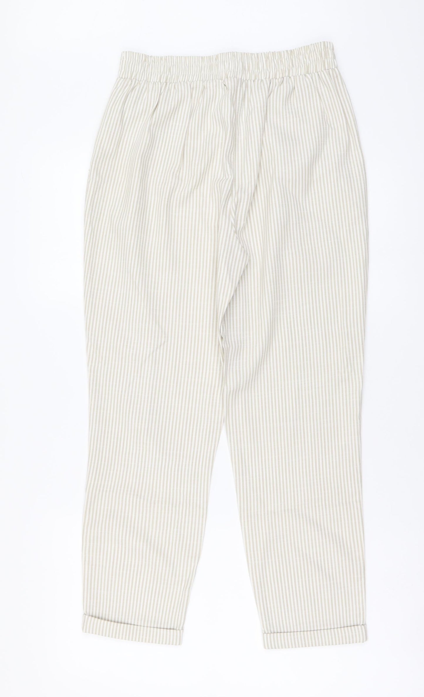 Stradivarius Womens Beige Striped Viscose Chino Trousers Size S L24 in Regular Drawstring