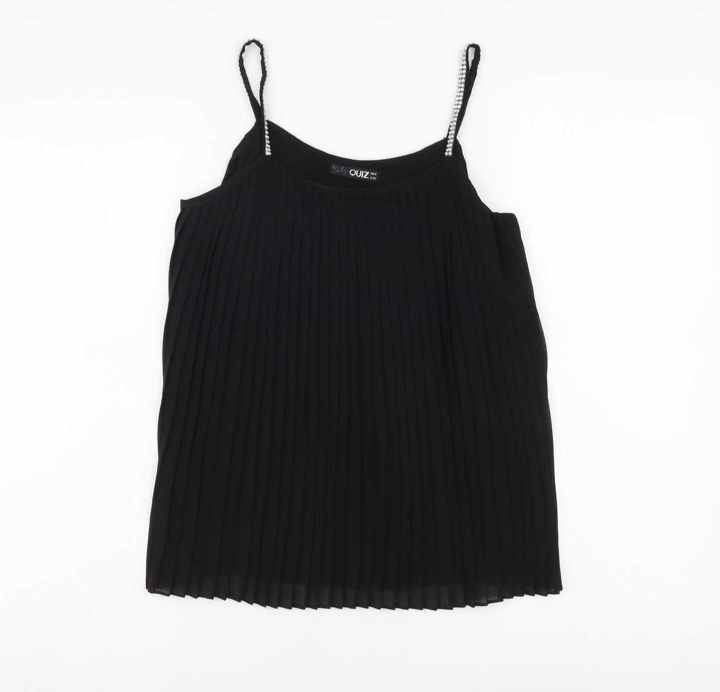 Quiz Womens Black Polyester Camisole Blouse Size 6 Round Neck